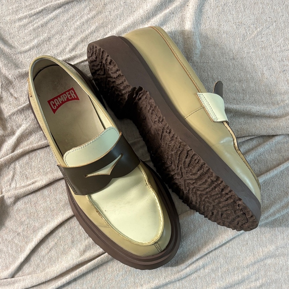 Camper Cream and Brown Slip-On Loafers - Picture 2 of 2